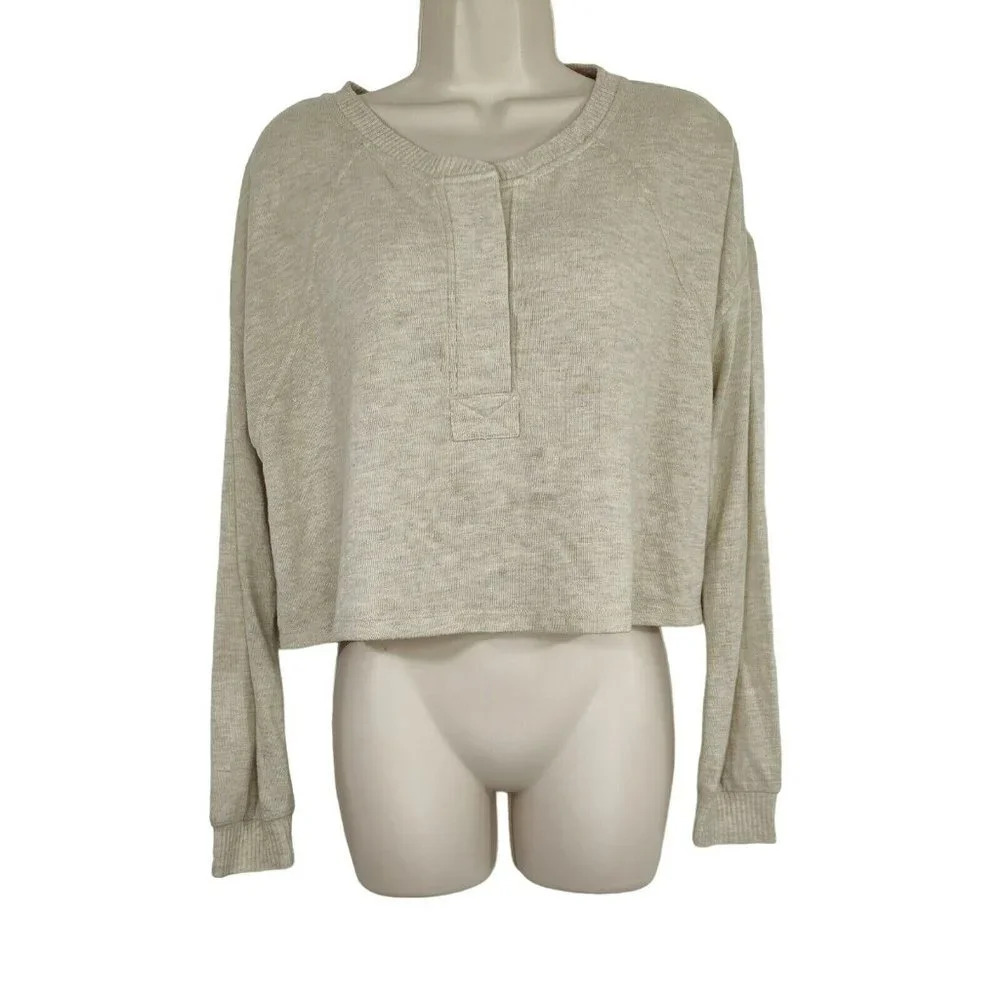 BP Knit Top Cropped Women Size M Tan Brown Long Sleeve FLAWS